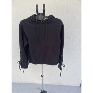 Ladies Black Hoodie Laced sleeve Sweatshirt M Grunge Streetwear Gorpcore NWOT